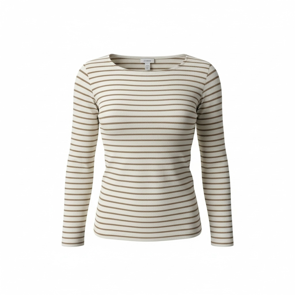 NWT J. Crew White & Metallic Gold Striped LS Ribbed Knit Boatneck Top Size XL - Picture 1 of 7